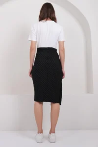 Trend Alaçatı Stili Women's Black-Striped Wrap Cut Midi Length Skirt with Ornamental Pockets, Unlined ALC-X14982 - Image 6