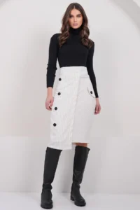 Trend Alaçatı Stili Women's White Striped Wrap Cut Midi Length Skirt with Ornamental Pockets, Unlined ALC-X14982 - Image 2