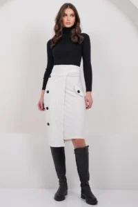 Trend Alaçatı Stili Women's White Striped Wrap Cut Midi Length Skirt with Ornamental Pockets, Unlined ALC-X14982 - Image 5