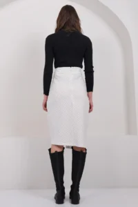 Trend Alaçatı Stili Women's White Striped Wrap Cut Midi Length Skirt with Ornamental Pockets, Unlined ALC-X14982 - Image 6