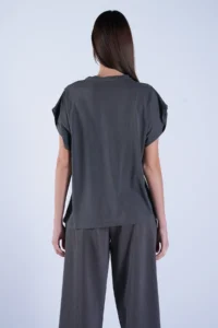Trend Alaçatı Stili Women's Anthracite Crew Neck Digital Printing and Stone Embroidered T-Shirt ALC-X15100 - Image 7