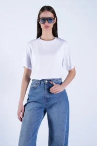 Trend Alaçatı Stili Women's White Crew Neck Basic Crop T-Shirt ALC-X15102 - Image 2