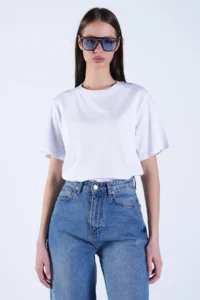Trend Alaçatı Stili Women's White Crew Neck Basic Crop T-Shirt ALC-X15102 - Image 5