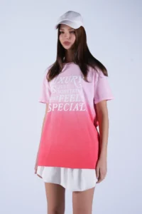 Trend Alaçatı Stili Women's Pink Crew Neck Embossed Printed Gradient T-Shirt ALC-X15103 - Image 6