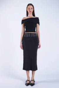Trend Alaçatı Stili Women's Black Belt Metal Stud Detailed Pencil Skirt ALC-X15124