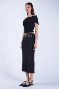 Trend Alaçatı Stili Women's Black Belt Metal Stud Detailed Pencil Skirt ALC-X15124 - Image 3