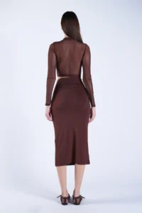 Trend Alaçatı Stili Women's Brown Belt Metal Stud Detailed Pencil Skirt ALC-X15124 - Image 7
