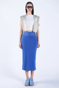 Trend Alaçatı Stili Women's Indigo Blue Belt Metal Stud Detailed Pencil Skirt ALC-X15124 - Image 2