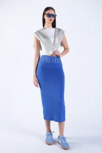 Trend Alaçatı Stili Women's Indigo Blue Belt Metal Stud Detailed Pencil Skirt ALC-X15124 - Image 3