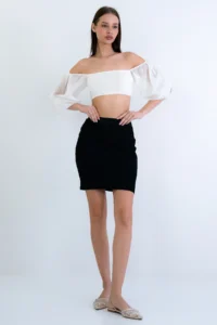 Trend Alaçatı Stili Women's Black Self-Patterned Mini Skirt with Elastic Waist ALC-X15166 - Image 5