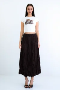 Trend Alaçatı Stili Women's Brown Soft Crush Textured Midi Length Skirt ALC-X15225 - Image 3