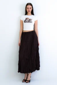 Trend Alaçatı Stili Women's Brown Soft Crush Textured Midi Length Skirt ALC-X15225 - Image 5