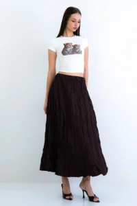 Trend Alaçatı Stili Women's Brown Soft Crush Textured Midi Length Skirt ALC-X15225 - Image 6