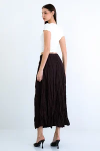 Trend Alaçatı Stili Women's Brown Soft Crush Textured Midi Length Skirt ALC-X15225 - Image 7