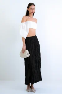 Trend Alaçatı Stili Women's Khaki Soft Crush Textured Midi Length Skirt ALC-X15225 - Image 5