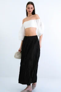 Trend Alaçatı Stili Women's Khaki Soft Crush Textured Midi Length Skirt ALC-X15225 - Image 6