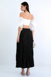 Trend Alaçatı Stili Women's Khaki Soft Crush Textured Midi Length Skirt ALC-X15225 - Image 7