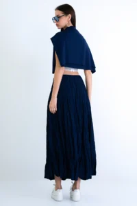 Trend Alaçatı Stili Women's Navy Blue Soft Crush Textured Midi Length Skirt ALC-X15225 - Image 6