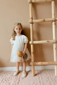 penu baby kids White Scallop Detailed Tulle Skirt Short Sleeve Baby Girl Dress