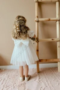 penu baby kids White Scallop Detailed Tulle Skirt Short Sleeve Baby Girl Dress - Image 3