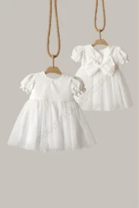 penu baby kids White Scallop Detailed Tulle Skirt Short Sleeve Baby Girl Dress - Image 5