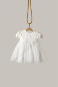 penu baby kids White Scallop Detailed Tulle Skirt Short Sleeve Baby Girl Dress - Image 6