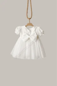 penu baby kids White Scallop Detailed Tulle Skirt Short Sleeve Baby Girl Dress - Image 7