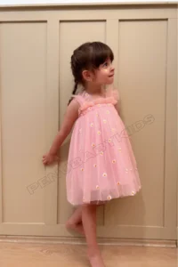 penu baby kids Pink Colored Embroidery Daisy Embroidered Strappy Baby Girl & Girl's Dress - Elisa