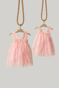penu baby kids Pink Colored Embroidery Daisy Embroidered Strappy Baby Girl & Girl's Dress - Elisa - Image 5