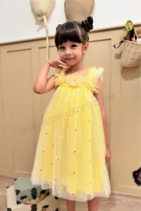 penu baby kids Yellow Embroidery Daisy Embroidered Strappy Baby Girl & Girl's Dress - Margarita - Image 2
