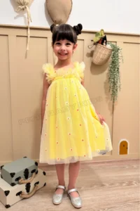 penu baby kids Yellow Embroidery Daisy Embroidered Strappy Baby Girl & Girl's Dress - Margarita - Image 3