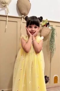 penu baby kids Yellow Embroidery Daisy Embroidered Strappy Baby Girl & Girl's Dress - Margarita - Image 4