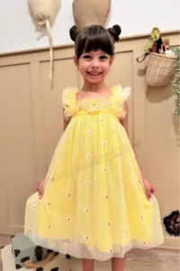 penu baby kids Yellow Embroidery Daisy Embroidered Strappy Baby Girl & Girl's Dress - Margarita - Image 6