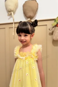 penu baby kids Yellow Embroidery Daisy Embroidered Strappy Baby Girl & Girl's Dress - Margarita - Image 8