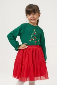 Minipodyum Girl's New Year's Eve Dress with Pompom and Tulle Skirt, Top and Bottom Set - Image 4