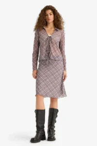 DeFacto A Form Checkered Normal Waist Tulle Midi Skirt - Image 3