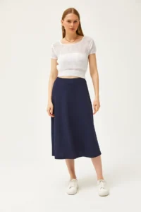 Olalook Women's Navy Blue Elastic Waist Flowy Twist Skirt - Image 2