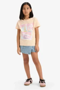 DeFacto Relax Fit Crew Neck Back Printed Short Sleeve T-Shirt Girl Child - Image 2