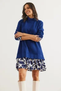 Olalook Women's Navy Blue Ecru Garnish Thessaloniki Dress - Image 6