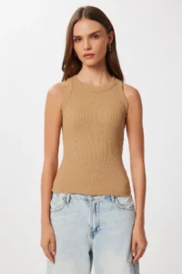 Lovelyİstanbul Pack of 2 Ribbed Knitted Undershirt  BROWN BISCUIT - Image 6