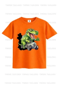 twins tailors Football And Dinosaur Printed 3-Pack Unisex Grey-Orange-Sax Blue Children's T-Shirt - Image 4