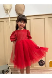 penu baby kids Red Short Balloon Fabric Sleeve Detailed Tutu Tutu Baby Girl Dress