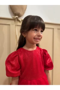 penu baby kids Red Short Balloon Fabric Sleeve Detailed Tutu Tutu Baby Girl Dress - Image 2