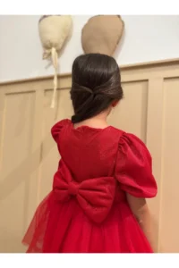 penu baby kids Red Short Balloon Fabric Sleeve Detailed Tutu Tutu Baby Girl Dress - Image 3