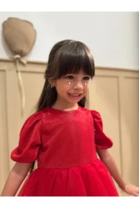 penu baby kids Red Short Balloon Fabric Sleeve Detailed Tutu Tutu Baby Girl Dress - Image 7