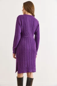 Olalook Women's Purple Waist Banded Slit Hair Knitted Mini Dress - Image 3