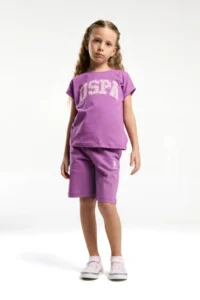 US Polo Assn. U.s. Polo Shirt Assn Girls' Purple Bermuda Set - Image 3