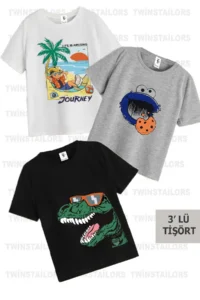 twins tailors Children's Printed Black-white-gray Pack of 3 Children's Crew Neck T-shirts