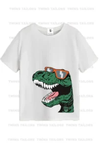 twins tailors Children's Dinosaur Printed White Crew Neck 3-Piece Children's T-shirt Pack - Image 2