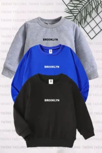 twins tailors Brooklyn Printed 3 Pack Unisex Black-Sax Blue-Grey Crew Neck Kids Sweatshirt